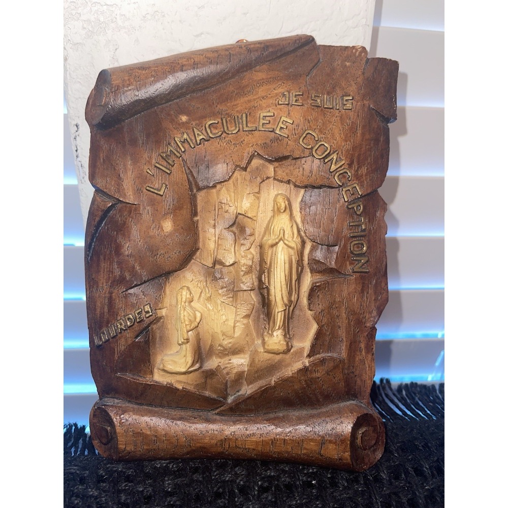 Vintage Our Lady Of Lourdes Wall Decor Scroll L'IMMACULEE CONCEPTION Religious